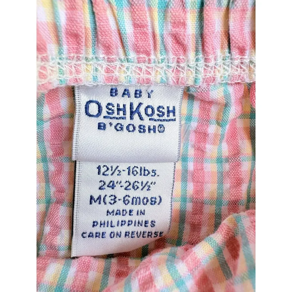 OshKosh B'Gosh 3-6 Months Seersucker Plaid Dress Top Bloomer Set Flower Pink